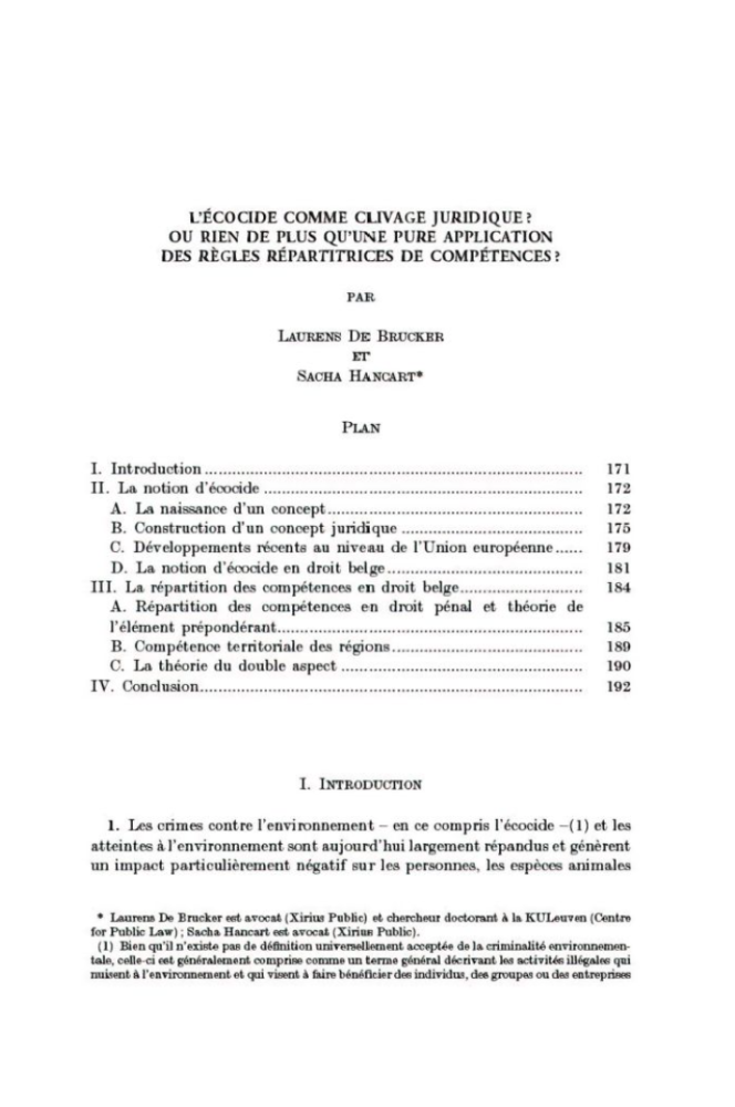 La répartition des compétences fait-elle obstacle à l’incrimination de l’écocide par le législateur fédéral ?